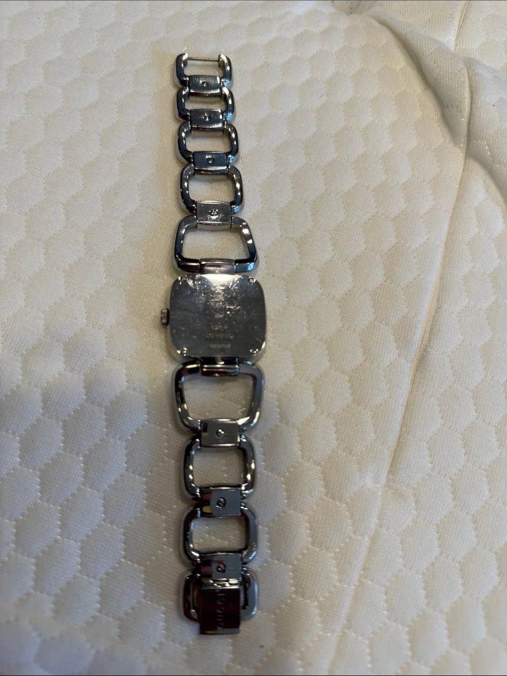 Gucci Silver-Tone Link Bracelet Watch with Crystal Accents
